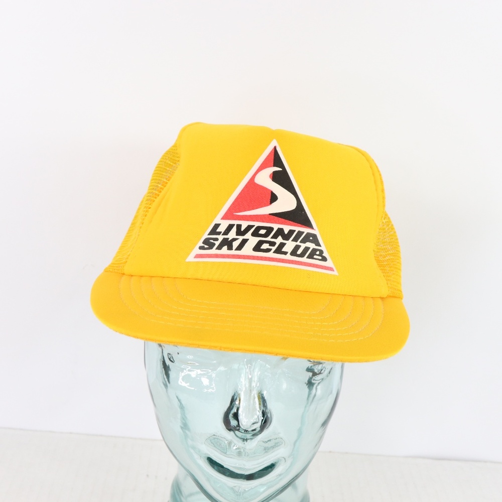 New 80s Livonia Ski Club Trucker Hat Cap Yellow